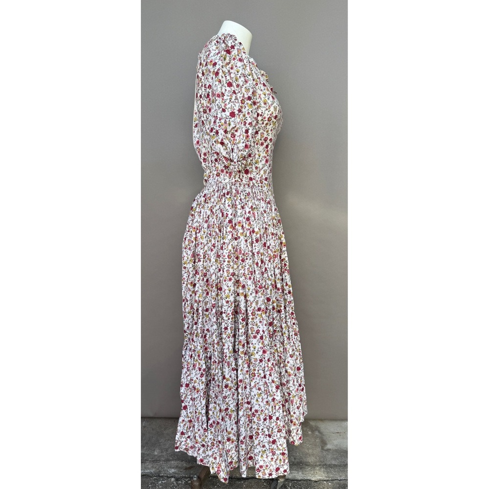 Vintage Prairie Maxi Dress Small Floral Puff Sleeve Tiered Bonnet Cottage Coplay - Picture 4 of 16